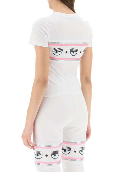 Shop Chiara Ferragni Maxi Logomania T-shirt In White,pink,silver