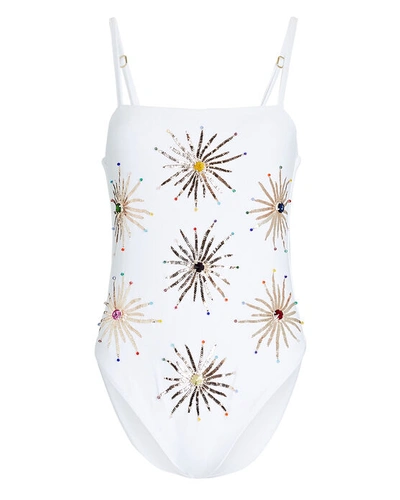 Shop Oceanus Dolly Embroidered One-piece Swimsuit In White