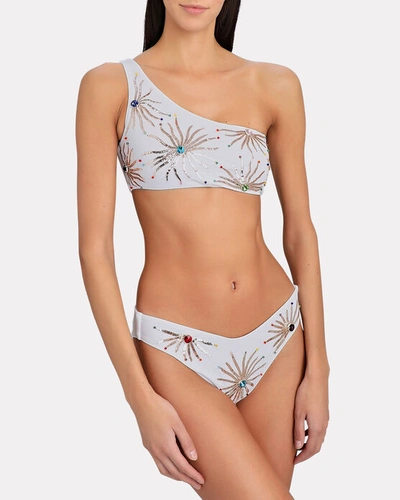 Shop Oceanus Callie One-shoulder Embroidered Bikini Set In White