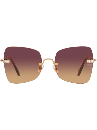 Shop Miu Miu Butterfly Frame Sunglasses In Gold
