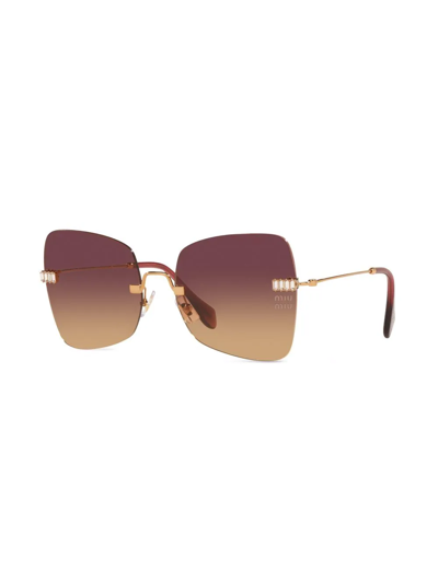 Shop Miu Miu Butterfly Frame Sunglasses In Gold