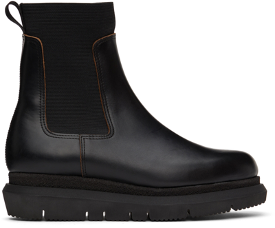 Shop Sacai Black Leather Chelsea Boots In 001 Black