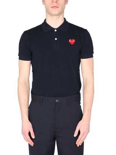 Shop Comme Des Garçons Play Polo With Logo Patch In Blue