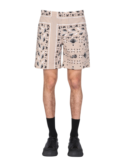 Shop Msgm Paisley Pattern Bermuda In Beige