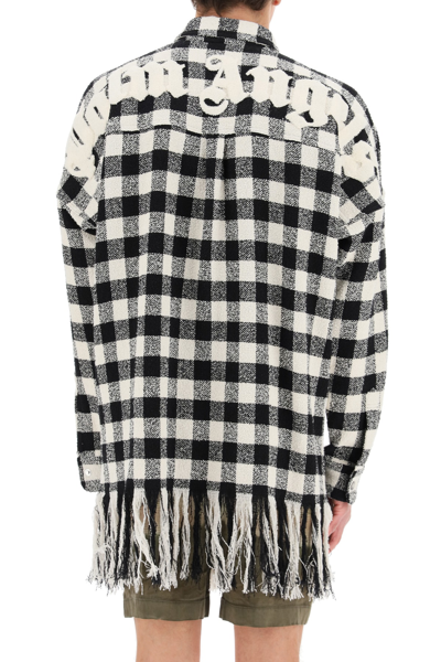 Shop Palm Angels Checkered Shirt With Fringes In Nero
