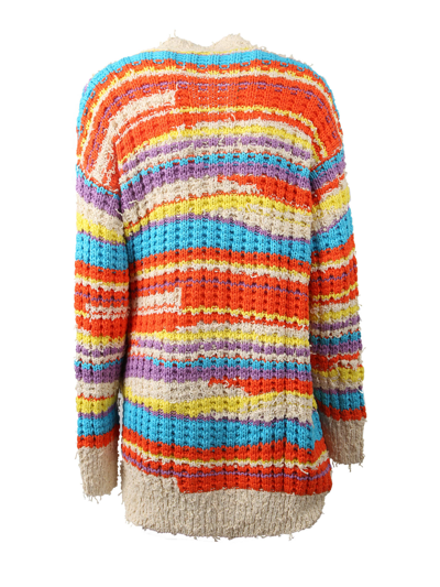 Msgm Striped Chunky Knit Cardigan In Multi