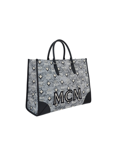Shop Mcm Vintage Jacquard Tote Bag In Grey