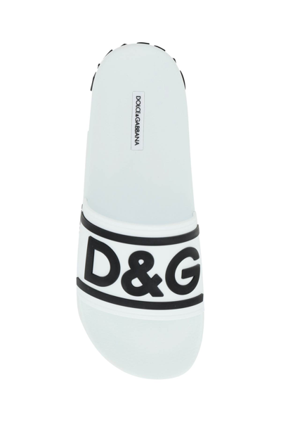 Shop Dolce & Gabbana Logo Rubber Sliders In Bianco Nero (white)