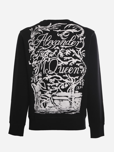 Shop Alexander Mcqueen Cotton Sweatshirt With Contrasting Graphic Print In Black