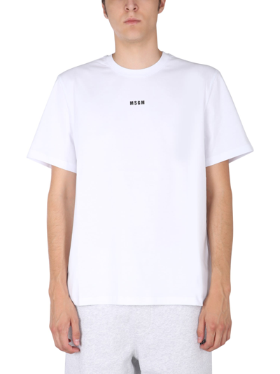 Msgm Logo Print T-shirt In Bianco