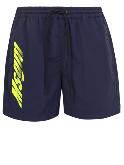 Shop Msgm Logo-print Swim Shorts In Blue