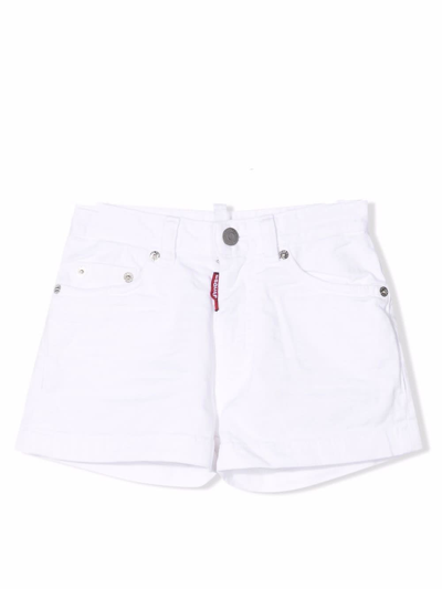 Shop Dsquared2 Teen Five-pocket Cotton Denim Shorts In White