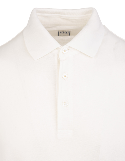 Shop Fedeli Man Ivory Polo Shirt In Organic Cotton In Avorio