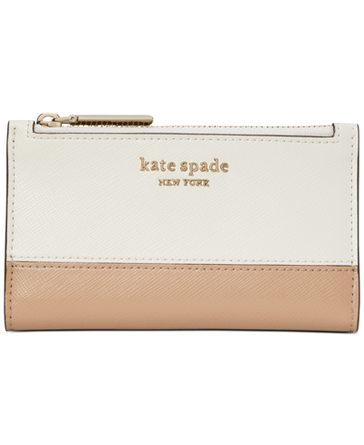 Shop Kate Spade New York Spencer Small Slim Bifold Wallet In Parchment/raw Pecan