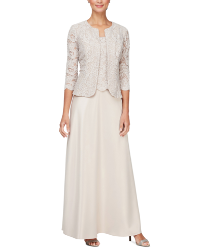 Shop Alex Evenings Petite Lace Dress And Jacket In Taupe