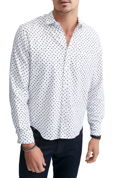Frank And Eileen Luke Woven Button Up Shirt In White With Navy