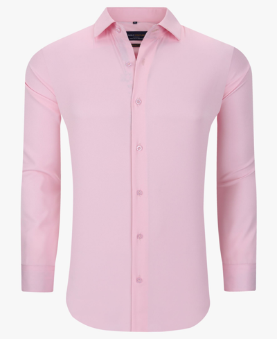 Shop Suslo Couture Men's Solid Slim Fit Wrinkle Free Stretch Long Sleeve Button Down Shirt In Pink