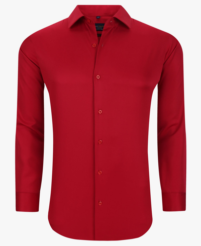 Shop Suslo Couture Men's Solid Slim Fit Wrinkle Free Stretch Long Sleeve Button Down Shirt In Red