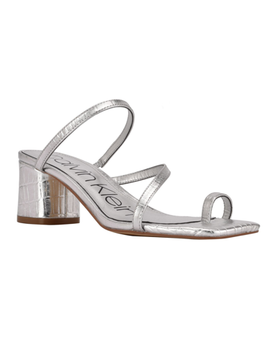 Shop Calvin Klein Women's Belma Strappy Dress Sandals Women's Shoes In Silver-tone Croc