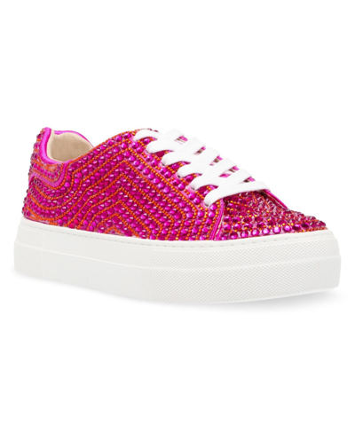 Shop Betsey Johnson Women's Sidny Rhinestone Platform Sneakers In Fuchsia