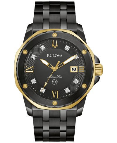 Bulova Marine Star Mens Diamond Accent Black Stainless Steel Bracelet Watch 98d176 In Black