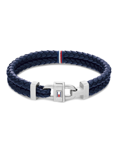 Shop Tommy Hilfiger Men's Leather Braided Bracelet In Navy