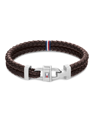 Shop Tommy Hilfiger Men's Leather Braided Bracelet In Brown