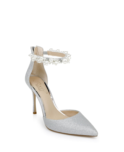 Shop Jewel Badgley Mischka Women's Layne Pearl Strap Stiletto Evening Pumps In Silver-tone Glitter