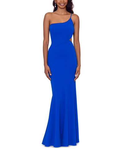 Shop Betsy & Adam One-shoulder Cutout Gown In Cobalt
