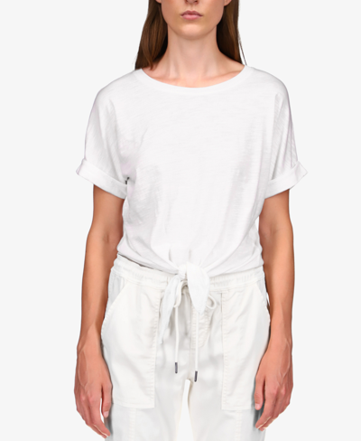 Shop Sanctuary All Day Tie-hem Cuffed T-shirt In White