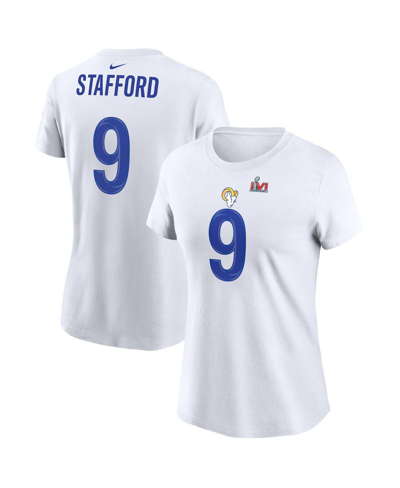 Nike Women's  Matthew Stafford White Los Angeles Rams Super Bowl Lvi Bound Name And Number T-shirt In White