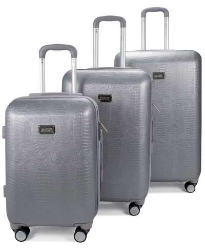 Shop Badgley Mischka Snakeskin Expandable Luggage Set, 3 Piece In Silver-tone