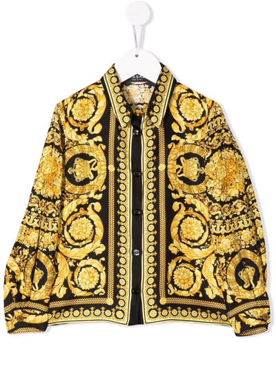 Shop Versace Baroque-print Silk Shirt In Yellow