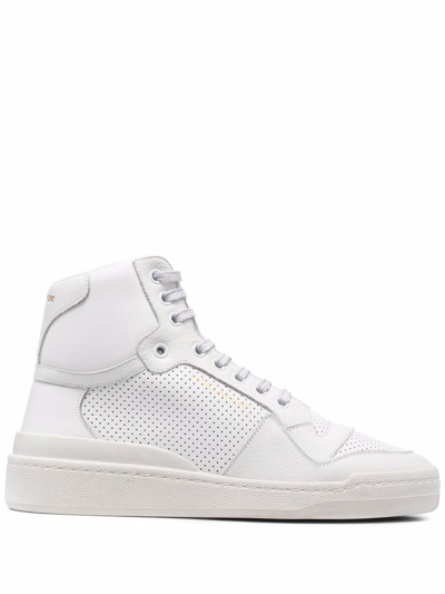 Shop Saint Laurent Sl24 Leather High-top Sneakers In White