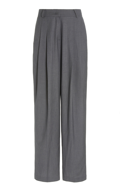 Shop The Frankie Shop Gelso Pleated Woven Wide-leg Trousers In Grey