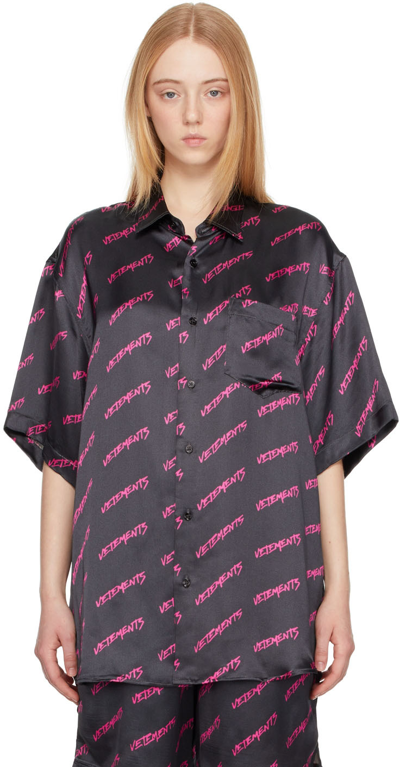 Shop Vetements Black Monogram Fluid Shirt In Black / Hot Pink Mon