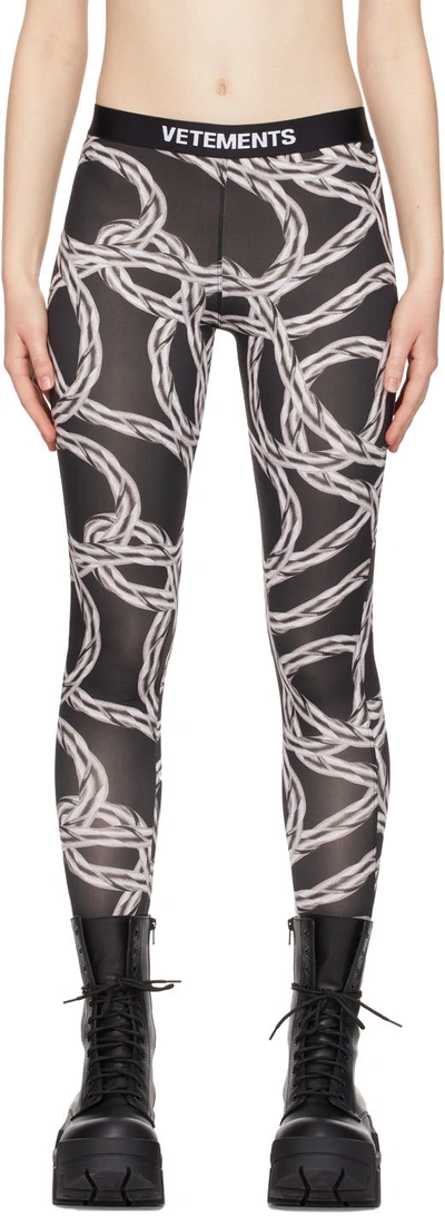 Shop Vetements Black & Grey Chain Print Sport Leggings In Silver Chain / Black