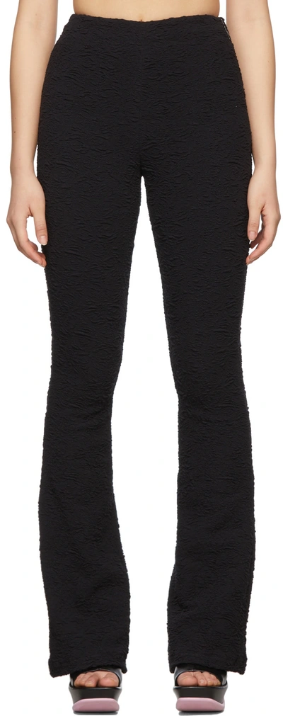 Shop Msgm Black Crinkle Bootcut Trousers In 99 Black