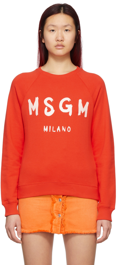 Shop Msgm Red Brush Logo Sweatshirt In 17 Bright Red