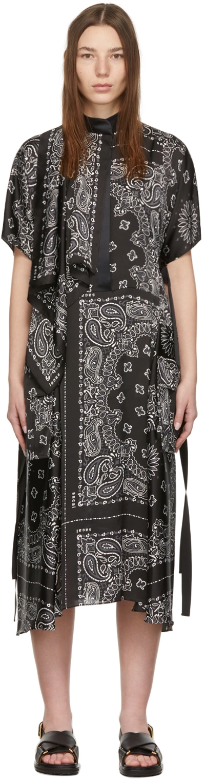 Sacai Black Bandana Print Mid-length Dress | ModeSens