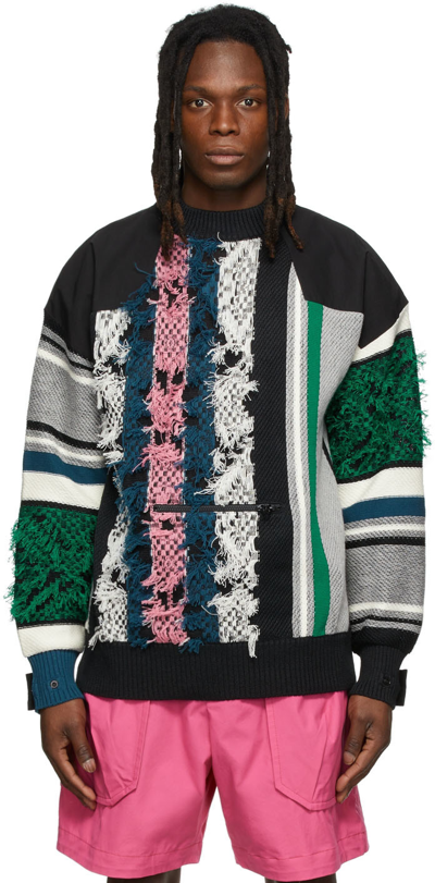 Sacai Black Rug Jacquard Knit Sweater In Black Multi | ModeSens