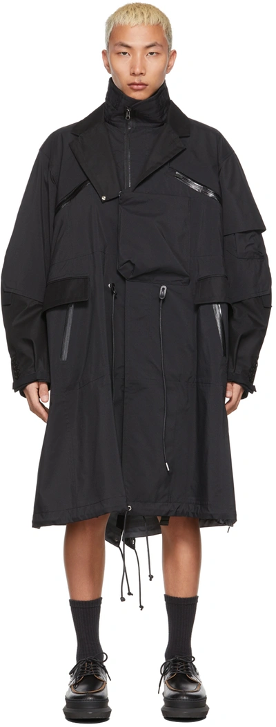 X Acronym Technical Nylon Trench Coat In Black