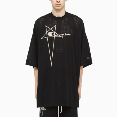 Shop Champion X Rick Owens Black Oversized T-shirt With Logo Print