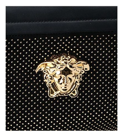 Shop Versace Swarovski Studded Medusa Backpack In Black / Gold