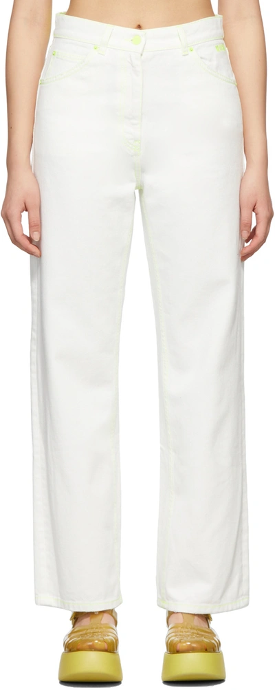 Msgm White Fluo Stitch Jeans In 02 Off White