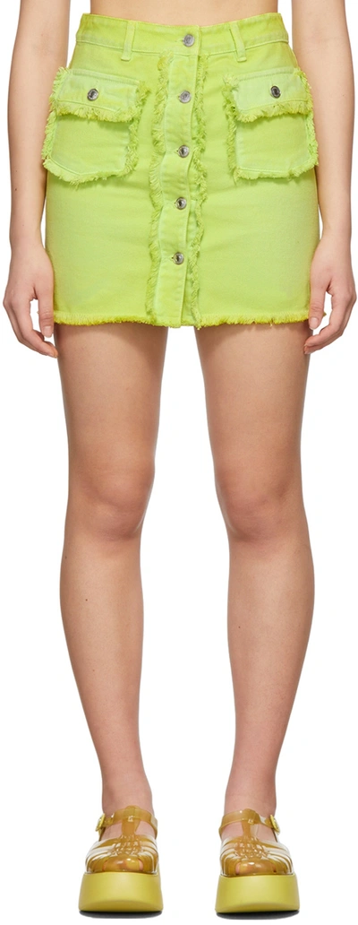 Shop Msgm Green Denim Skirt In 06 Yellow