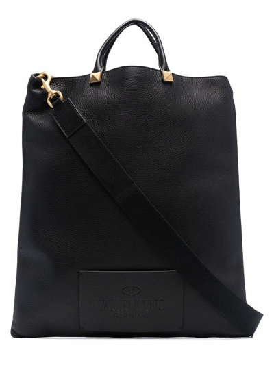 Shop Valentino Rockstud Black Tote Bag In Nero