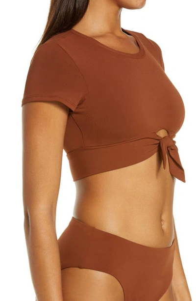 Shop Robin Piccone Ava Knot Front Tee Bikini Top In Cocoa