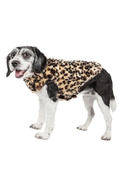 Shop Pet Life Luxe 'poocheetah ' Ravishing Designer Spotted Cheetah Faux Fur Dog Coat Jacket In Brown / Black