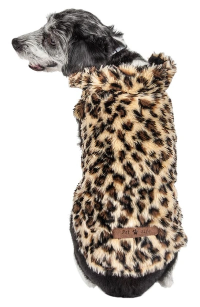 Shop Pet Life Luxe 'poocheetah ' Ravishing Designer Spotted Cheetah Faux Fur Dog Coat Jacket In Brown / Black